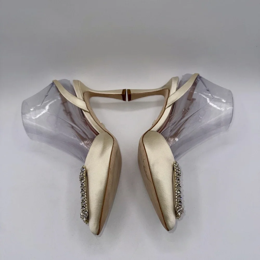 Badgley Mischka Enida Rhinestone Slingback Heels Women's Size 6‎ Champagne Satin